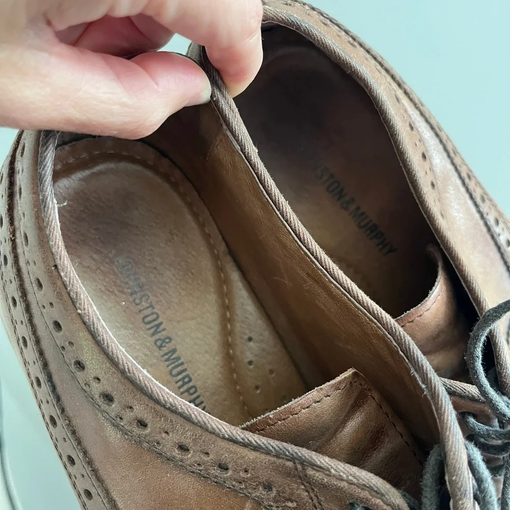 Johnston & Murphy Mens sz 10.5 Brown‎ Leather Wingtip Brogue Oxford Shoes Office